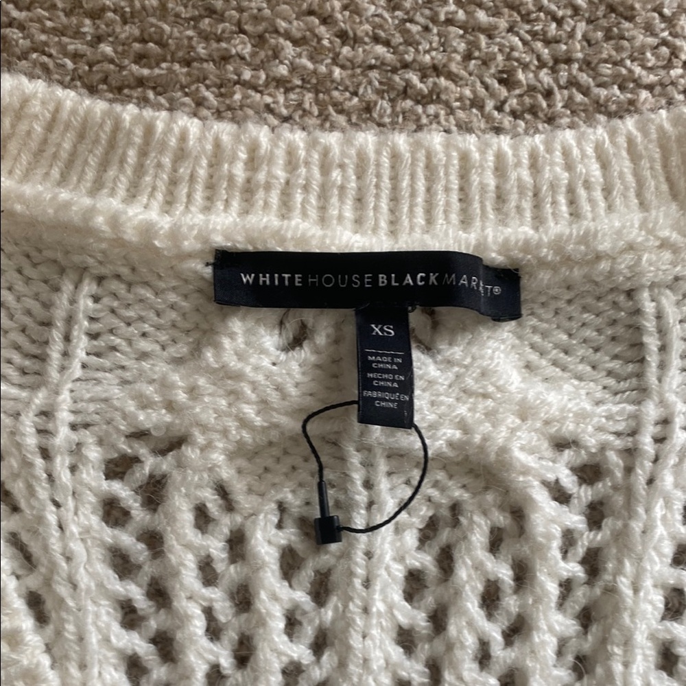 Women's V-Neck Open Knit Sweater - Cream - Picture 2 of 2